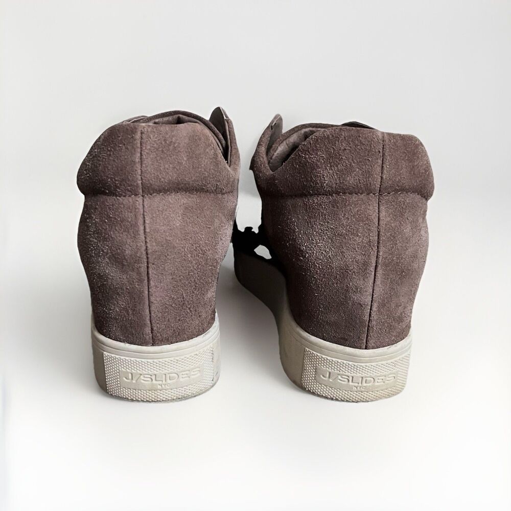 J/Slides NYC Womens Size 7.5M Suede Hidden Wedge Sneakers Taupe Slip On Platform - Picture 4 of 9